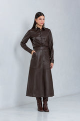 Saia Anna Longa de Couro Pelica Brown