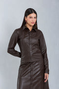 Camisa de couro pelica feminina marrom, modelo Aveline — Magon Concepth