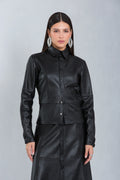 Camisa de couro pelica feminina preta, modelo Aveline — Magon Concepth