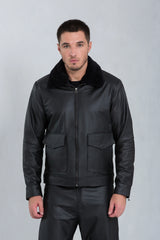 Jaqueta Aviator de Couro Bovino Preto