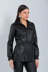 Parka Ayla de Couro Pelica Preto