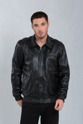Jaqueta de couro pelica masculina preta, modelo Blouson — Magon Concepth