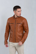 Jaqueta de couro pelica masculina caramelo, modelo David — Magon Concepth