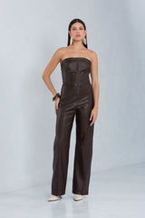 Calça Helena Pantalona de Couro Pelica Brown