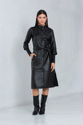Vestido Mirela Midi Couro Pelica Preto