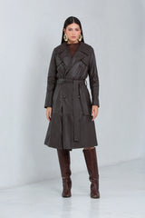 Trench Coat Midi Zafira de Couro Bovino Dark