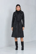 Trench Coat Midi Zafira de Couro Bovino Preto