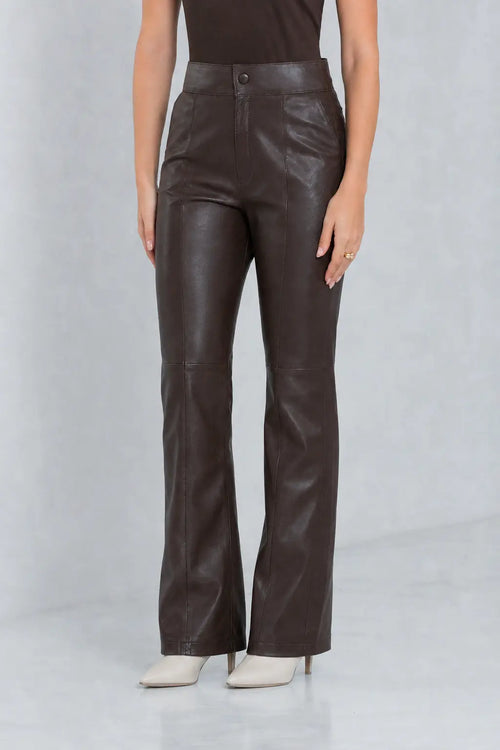 Calça Adelia Flare de Couro Pelica Brown