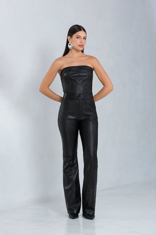 Calça Adelia Flare de Couro Pelica Preto