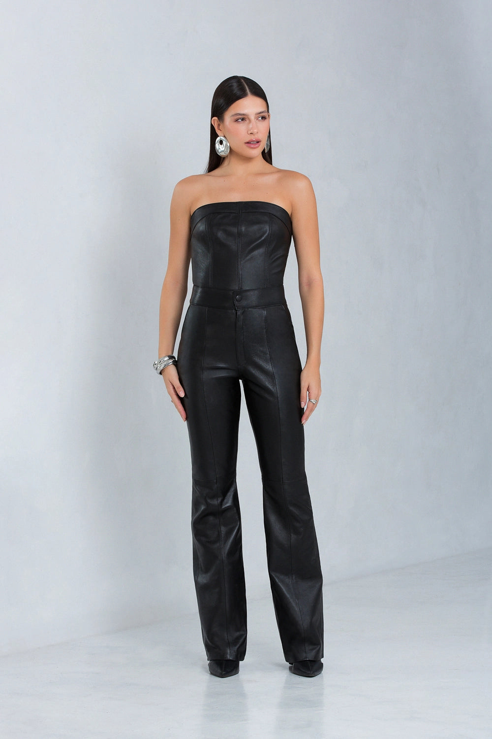 Calça Adelia Flare de Couro Pelica Preto
