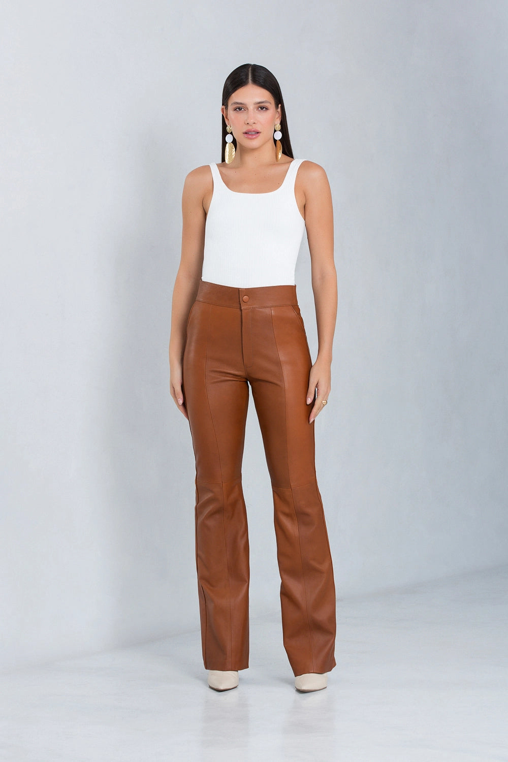 Calça Adelia Flare de Couro Pelica Whisky