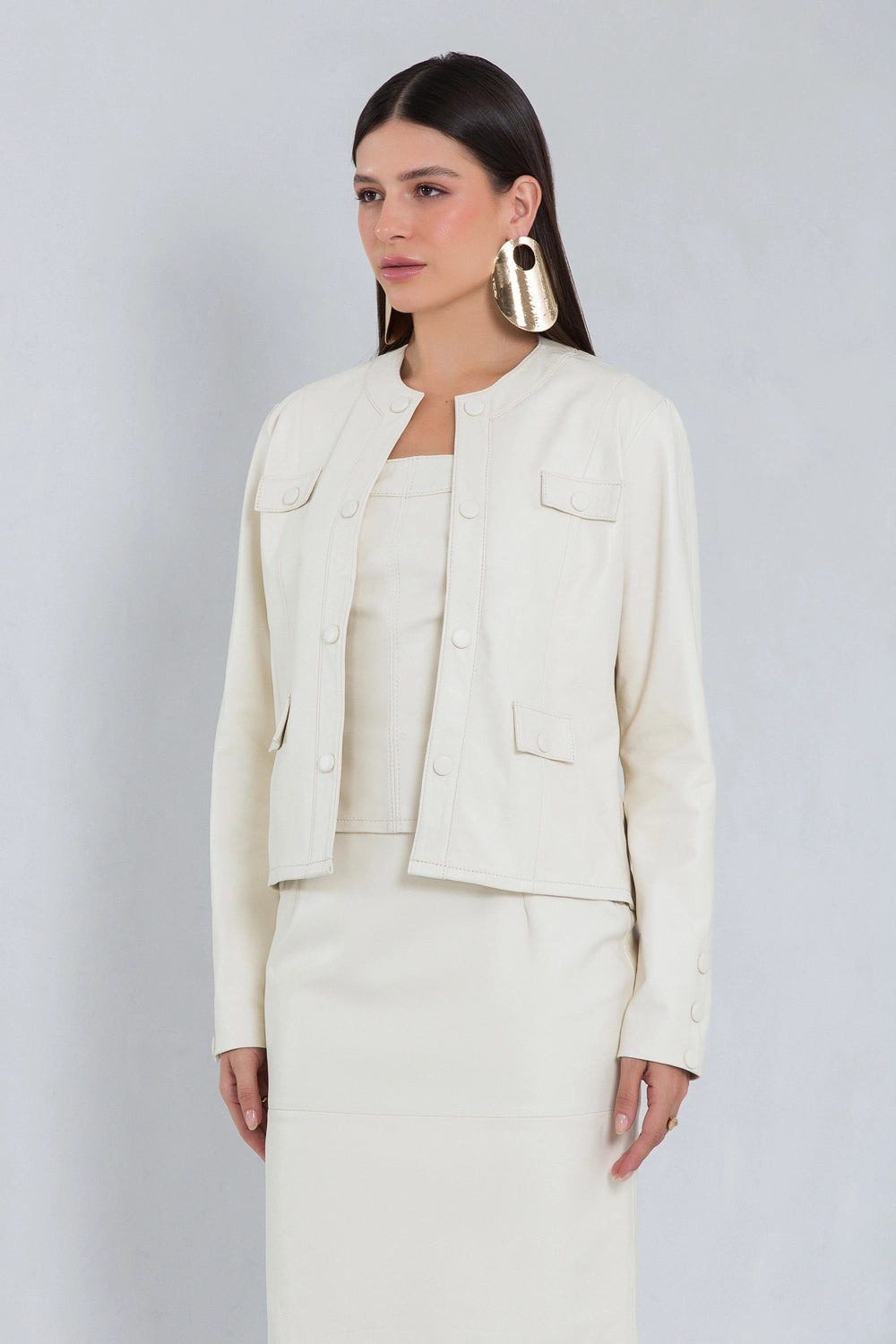 Jaqueta Alira de Couro Pelica Off White
