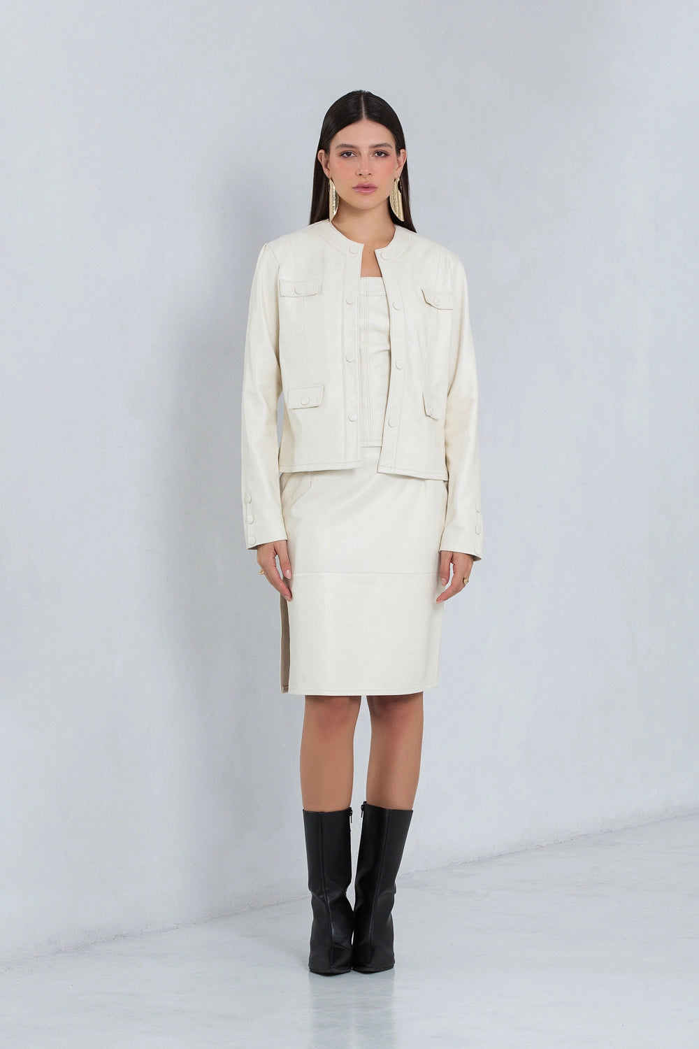 Jaqueta Alira de Couro Pelica Off White