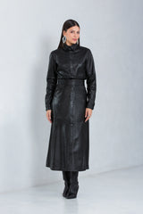 Saia Anna Longa de Couro Pelica Preto