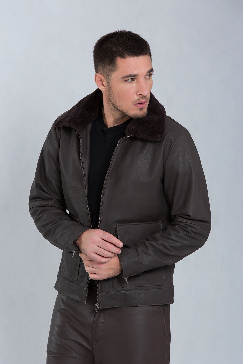 Jaqueta Aviator de Couro Bovino Stone
