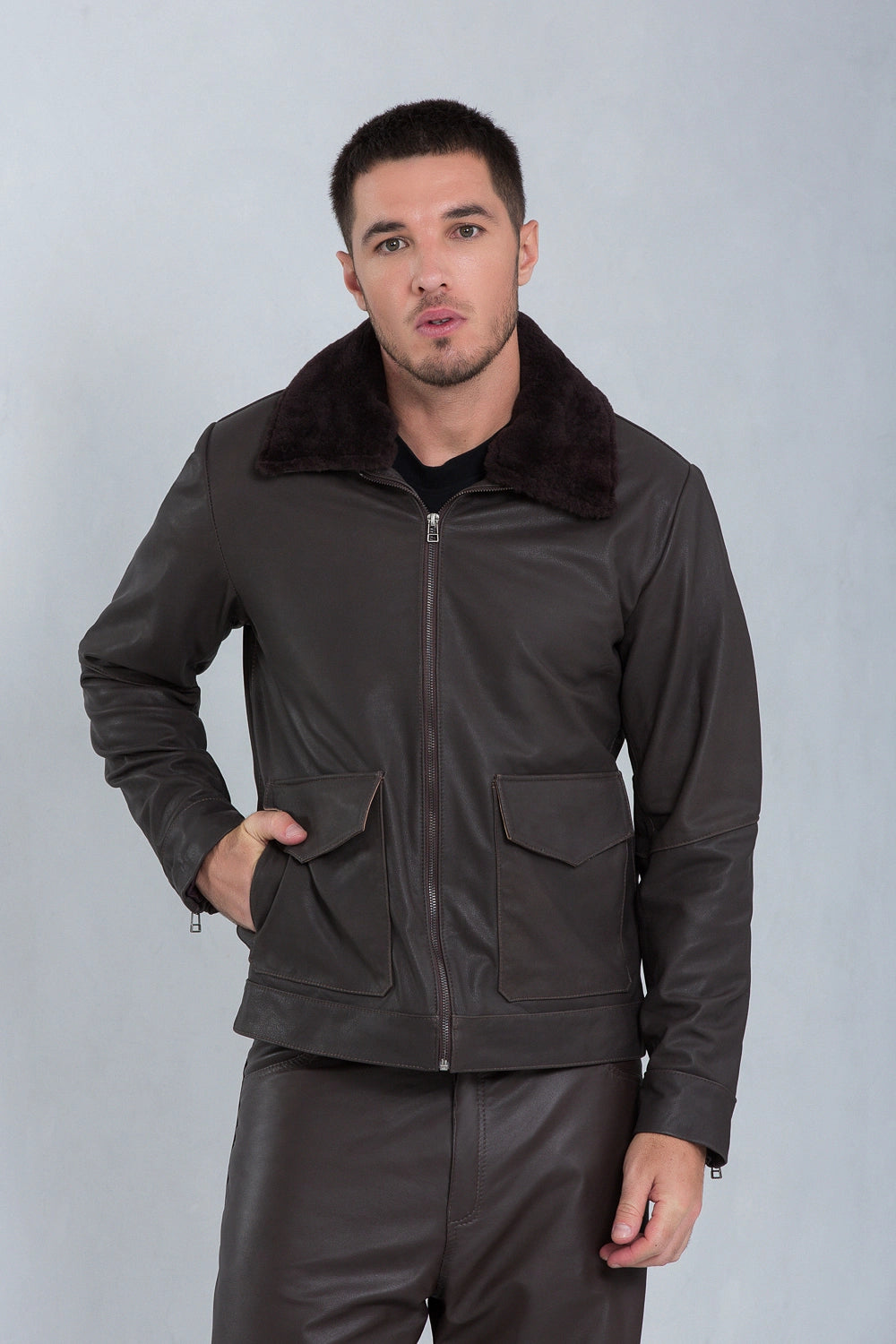 Jaqueta Aviator de Couro Bovino Stone