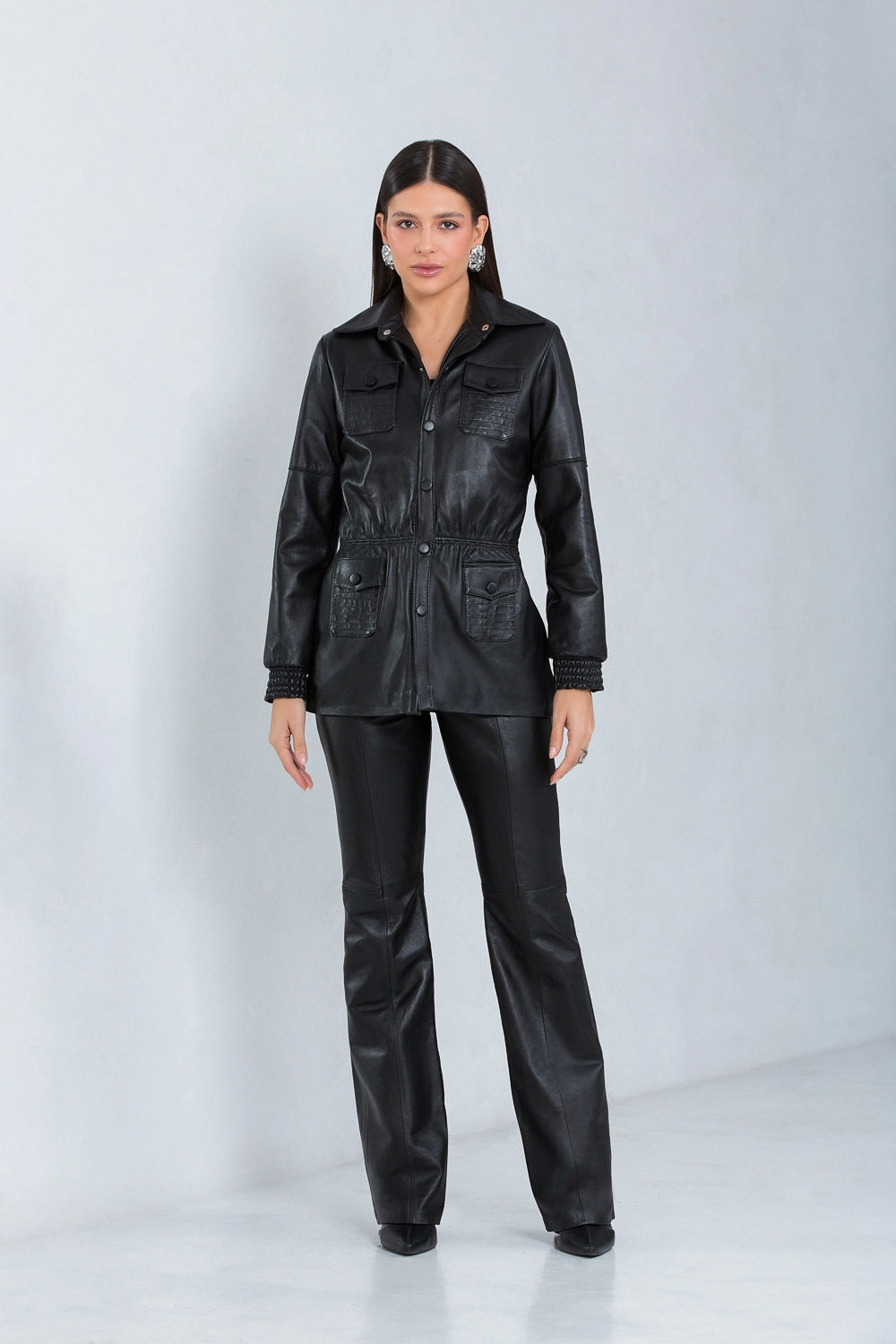 Parka Ayla de Couro Pelica Preto