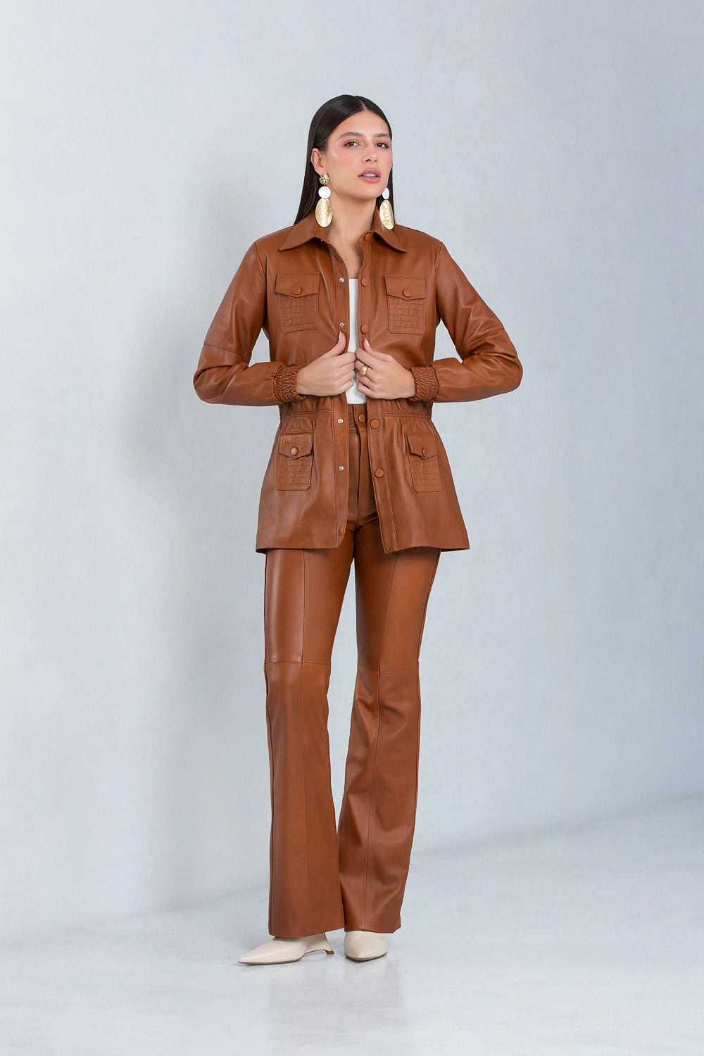 Parka Ayla de Couro Pelica Whisky