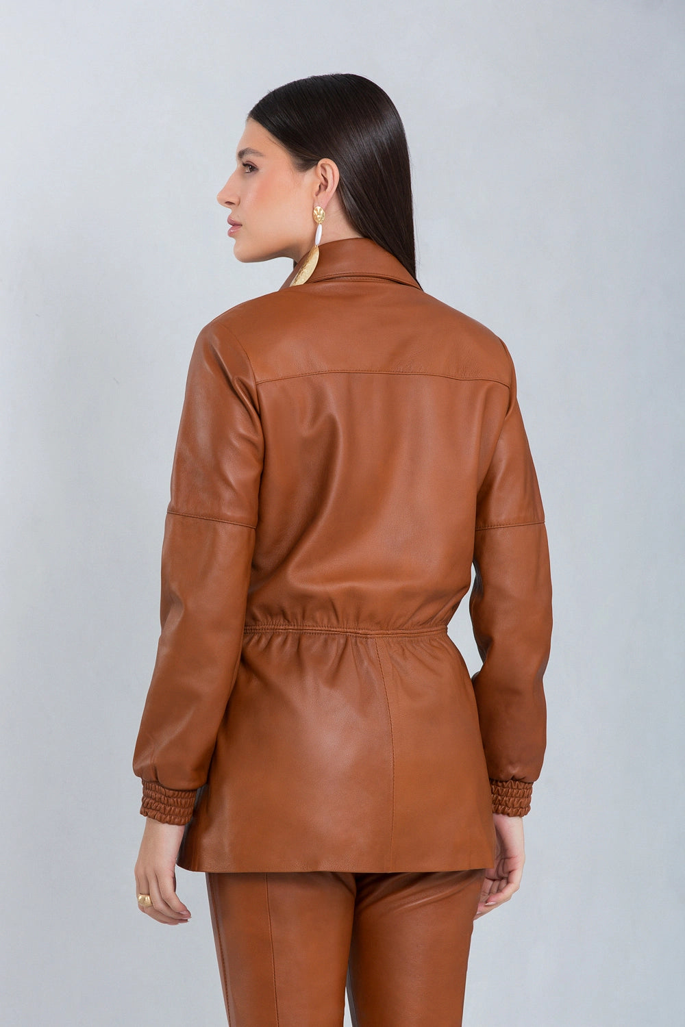 Parka Ayla de Couro Pelica Whisky