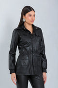 Parka Ayla de Couro Pelica Preto