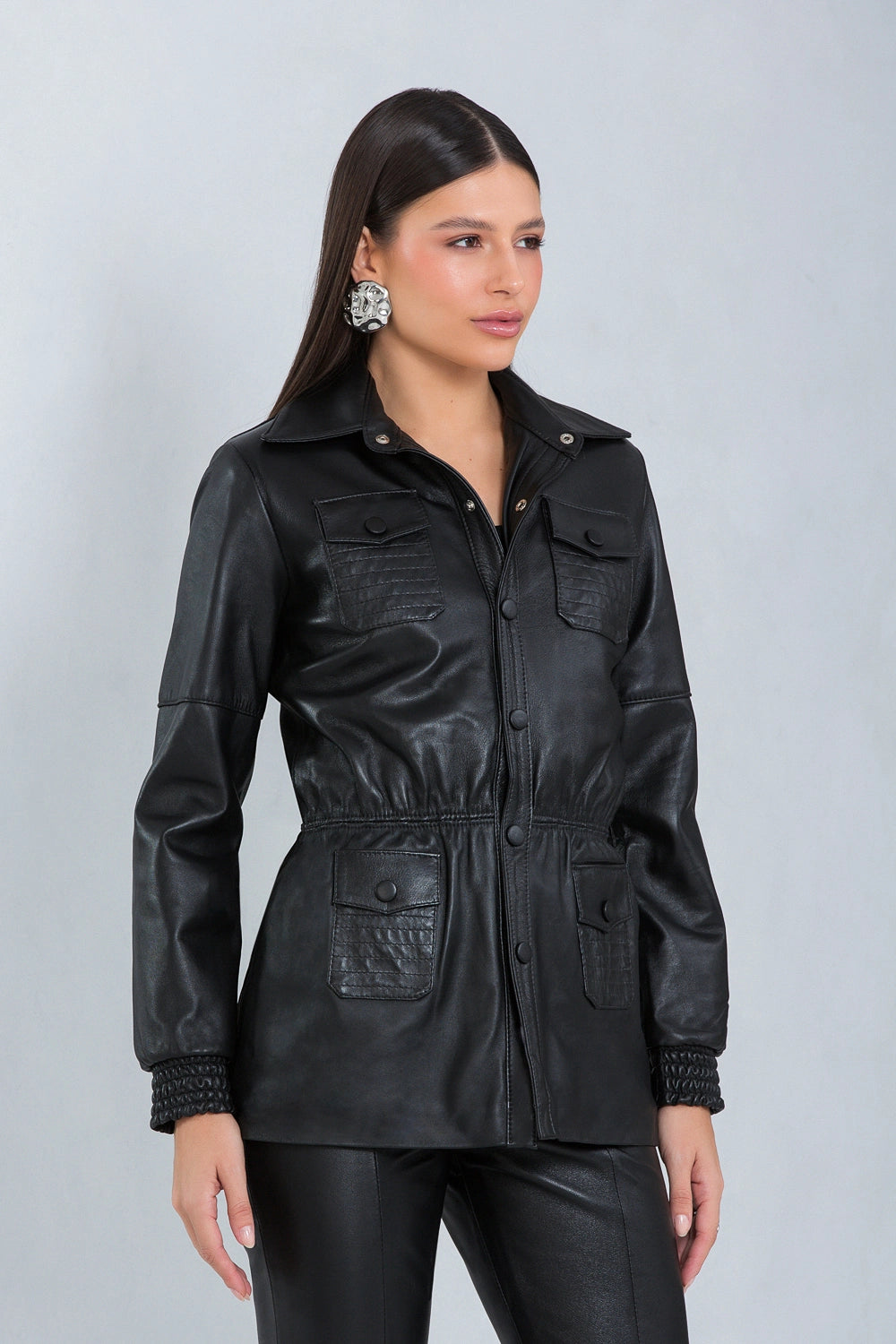 Parka Ayla de Couro Pelica Preto