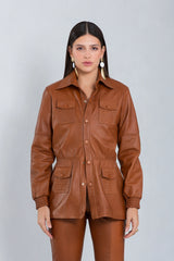 Parka Ayla de Couro Pelica Whisky