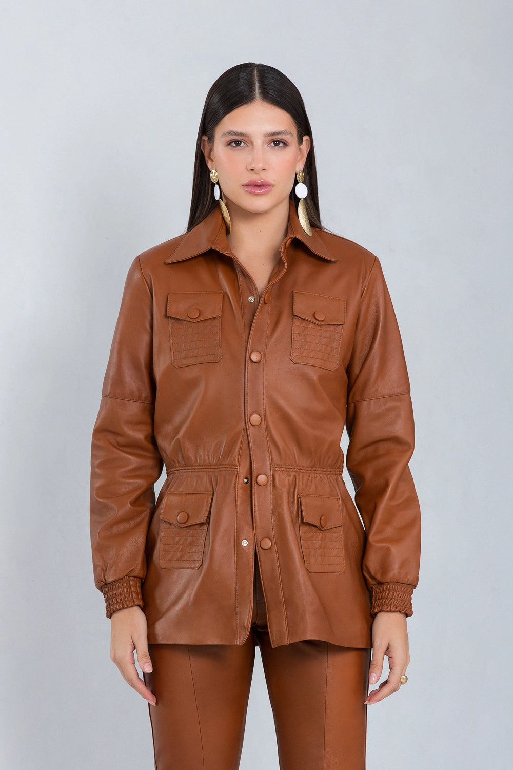 Parka Ayla de Couro Pelica Whisky