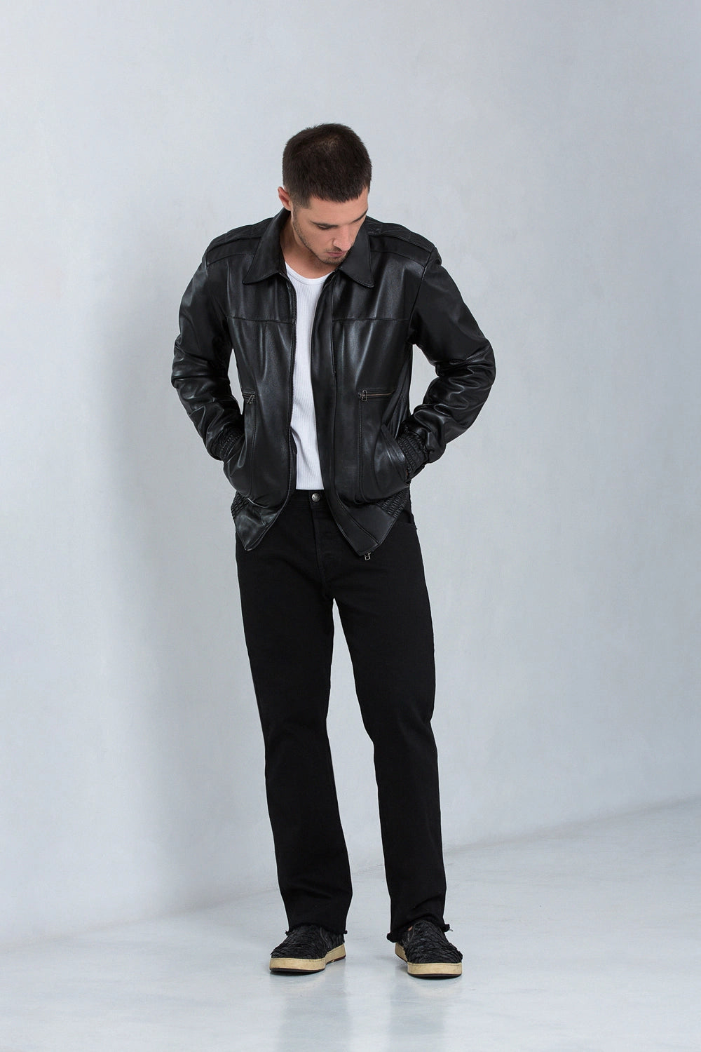 Jaqueta de couro pelica masculina preta, modelo Blouson — imagem 3, Magon Concepth