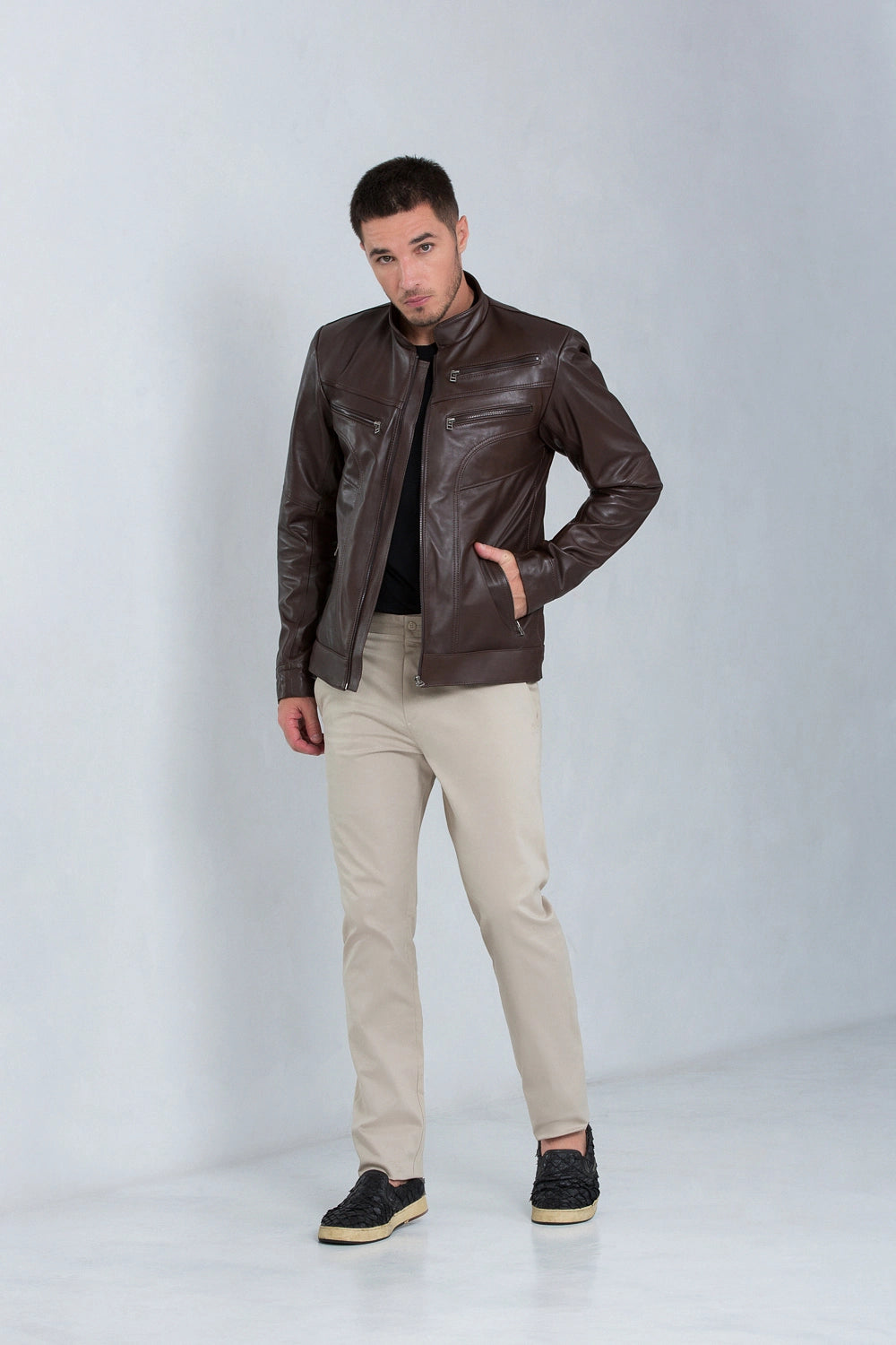 Jaqueta de couro pelica masculina marrom, modelo Bull — imagem 3, Magon Concepth