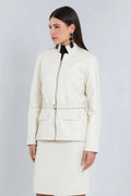 Jaqueta Celi Alongada de Couro Pelica Off White