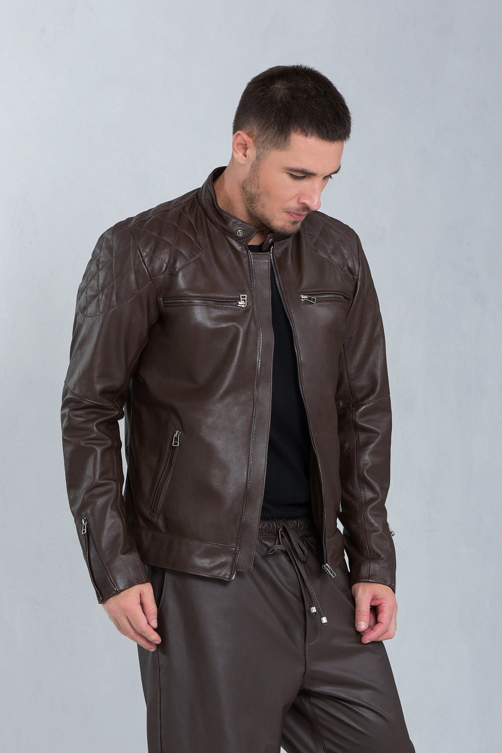 Jaqueta David de Couro Pelica Brown