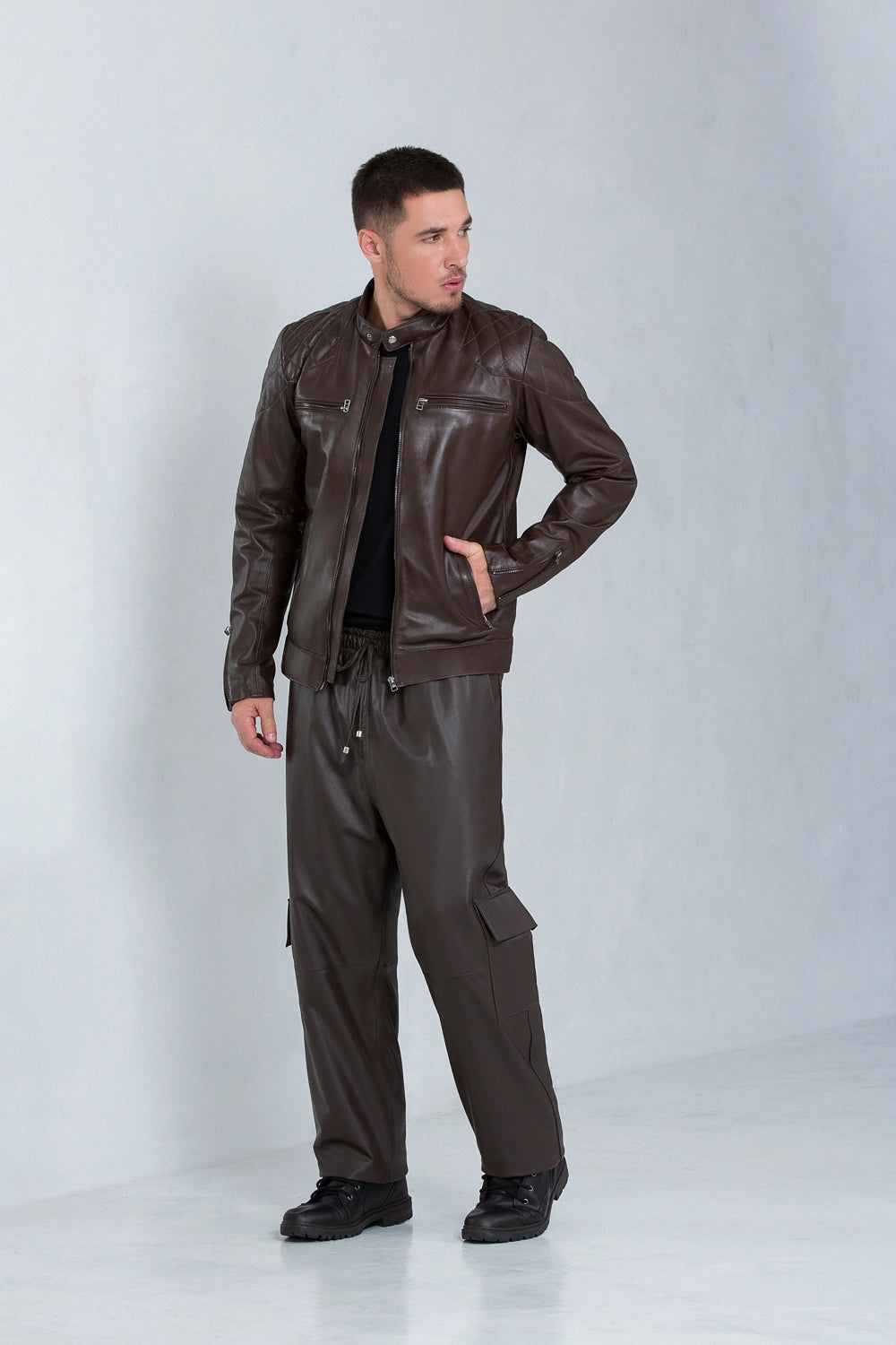 Jaqueta David de Couro Pelica Brown