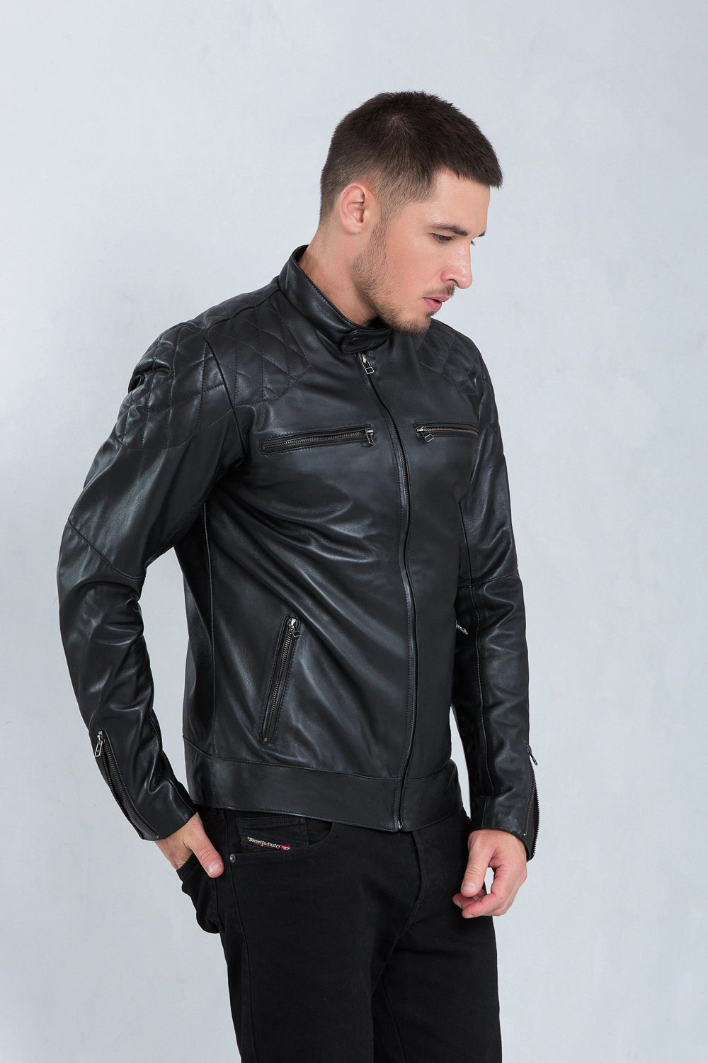 Jaqueta David de Couro Pelica Preto