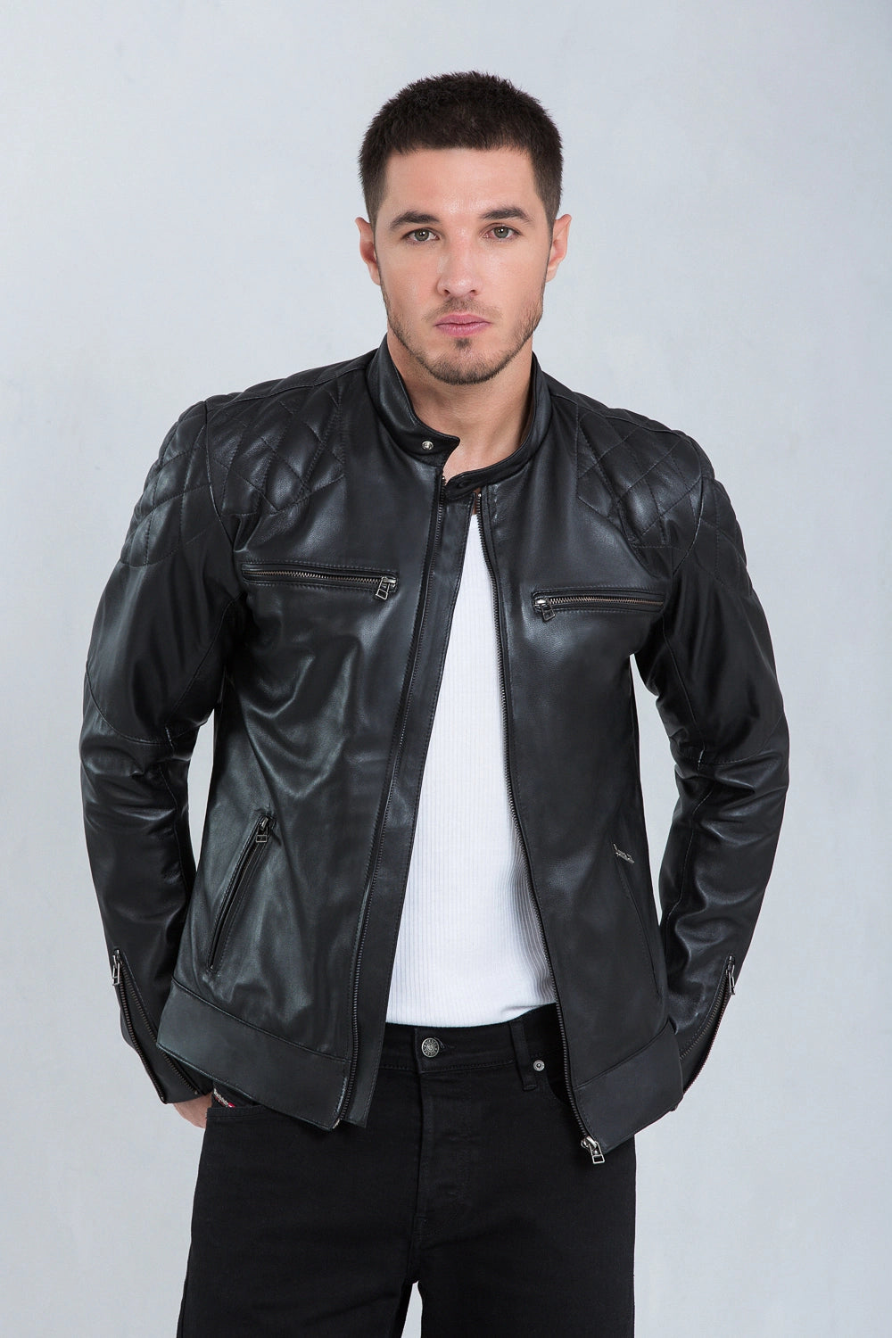 Jaqueta David de Couro Pelica Preto