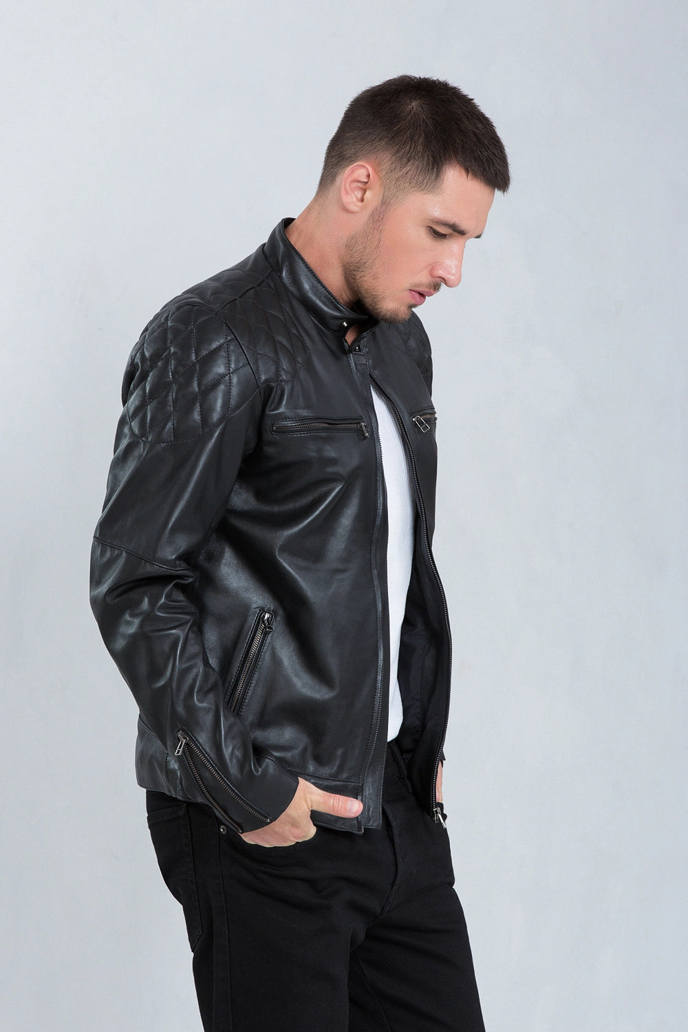 Jaqueta David de Couro Pelica Preto
