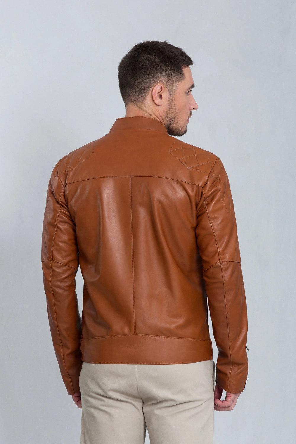 Jaqueta de couro pelica masculina caramelo, modelo David — imagem 3, Magon Concepth