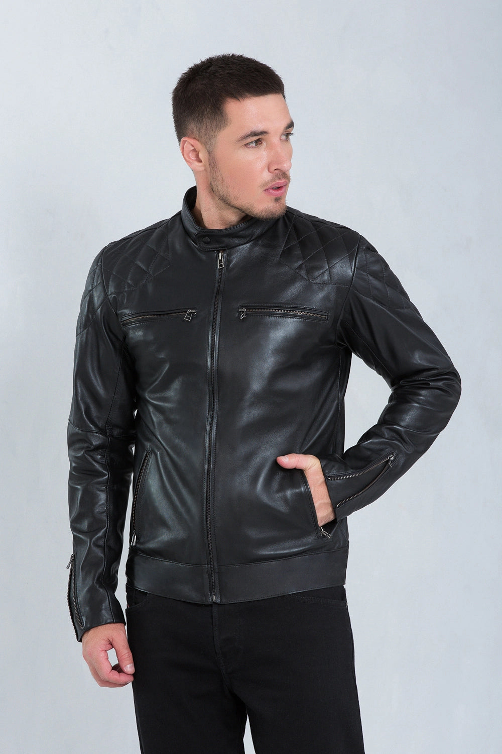 Jaqueta David de Couro Pelica Preto
