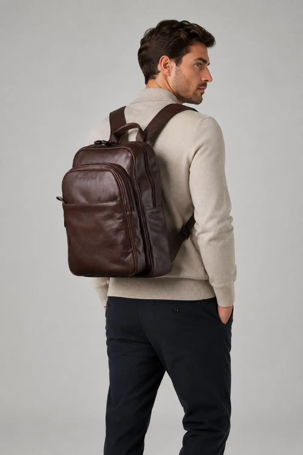 Mochila Lior de Couro Marrom