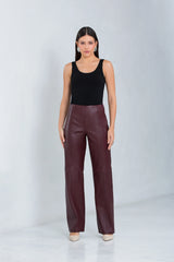 Calça Helena Pantalona de Couro Pelica Andorra