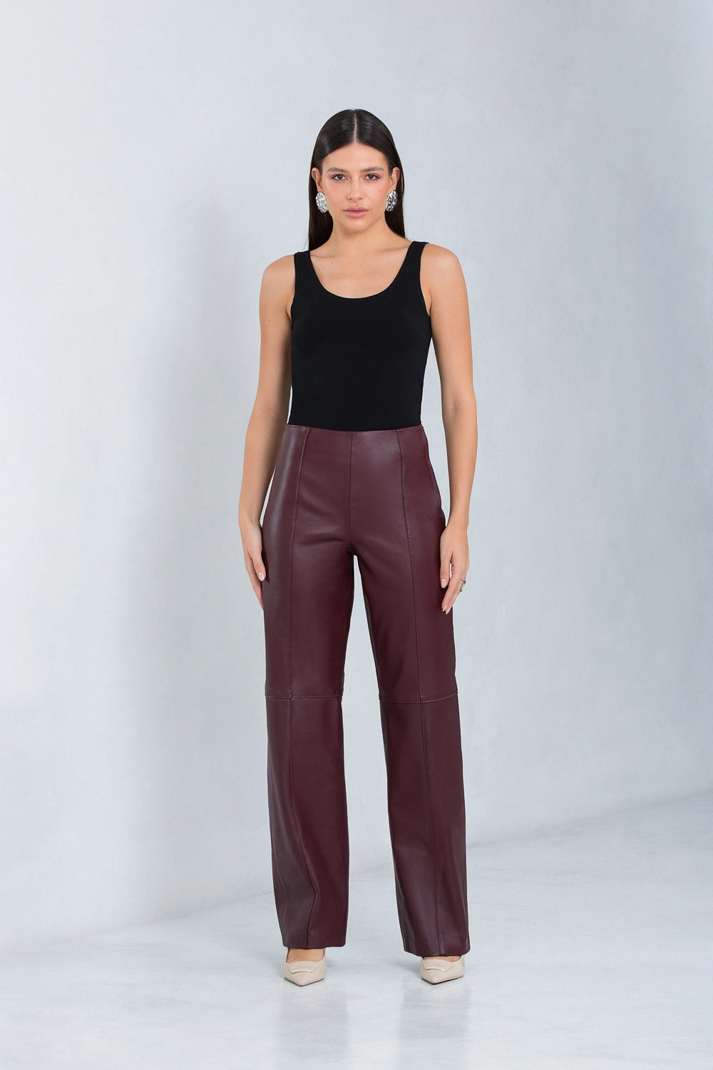 Calça Helena Pantalona de Couro Pelica Andorra