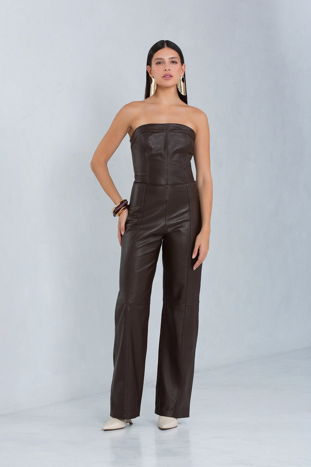 Calça Helena Pantalona de Couro Pelica Brown