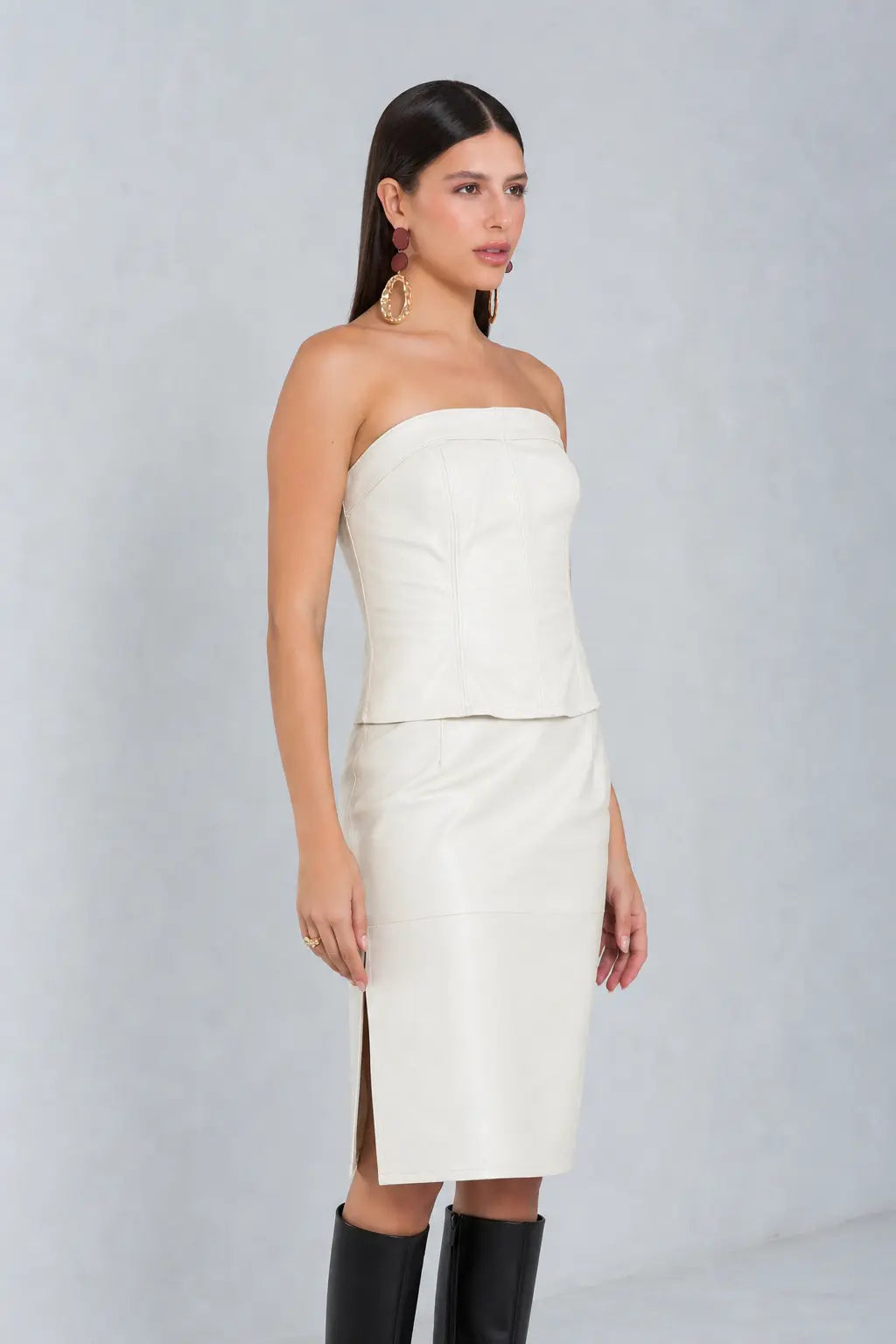 Cropped Corset Jade de Couro Pelica Off White