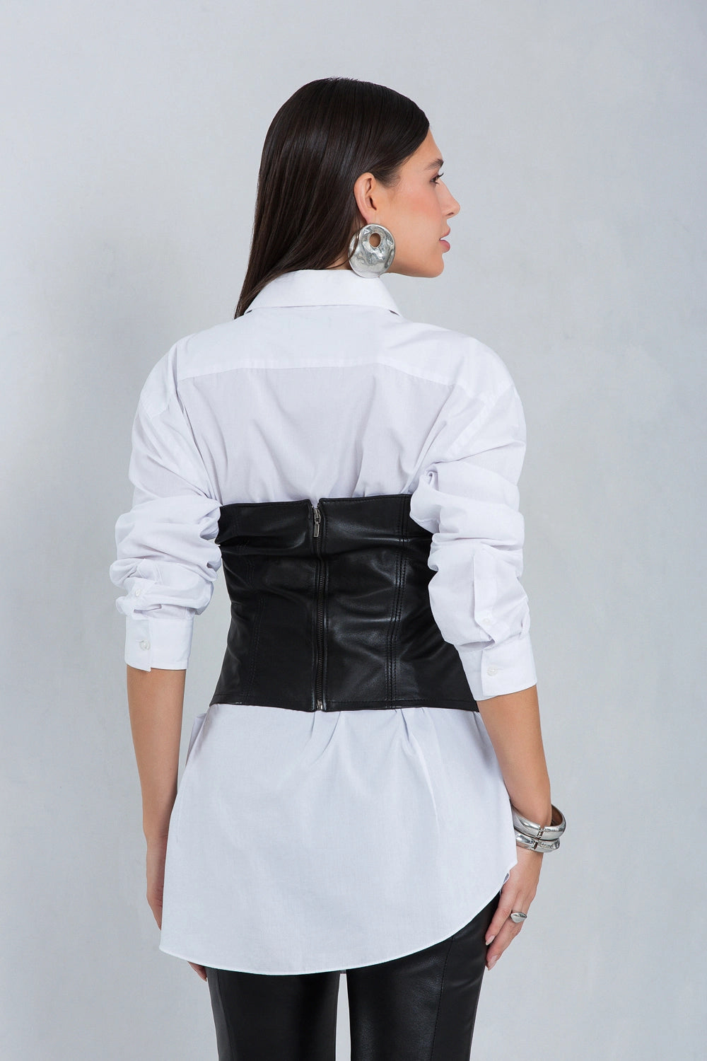 Cropped Corset Jade de Couro Pelica Preto