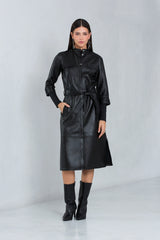 Vestido Mirela Midi Couro Pelica Preto