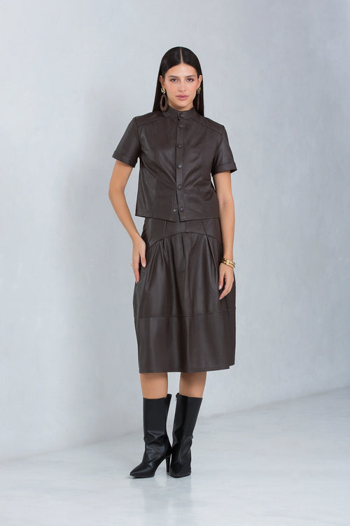 Camisa Mya Cropped de Couro Bovino Dark