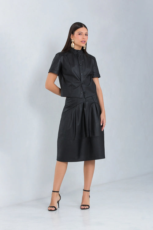 Camisa Mya Cropped de Couro Bovino Preto
