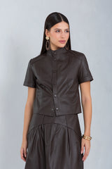 Camisa Mya Cropped de Couro Bovino Dark
