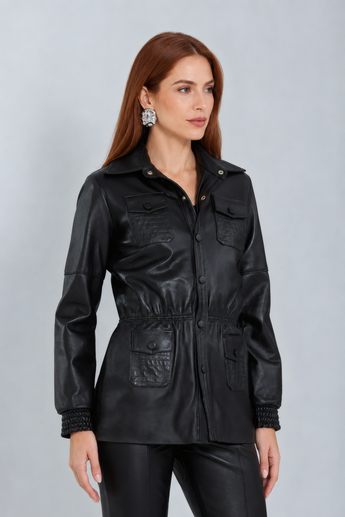 Parka Ayla de Couro Pelica Preto