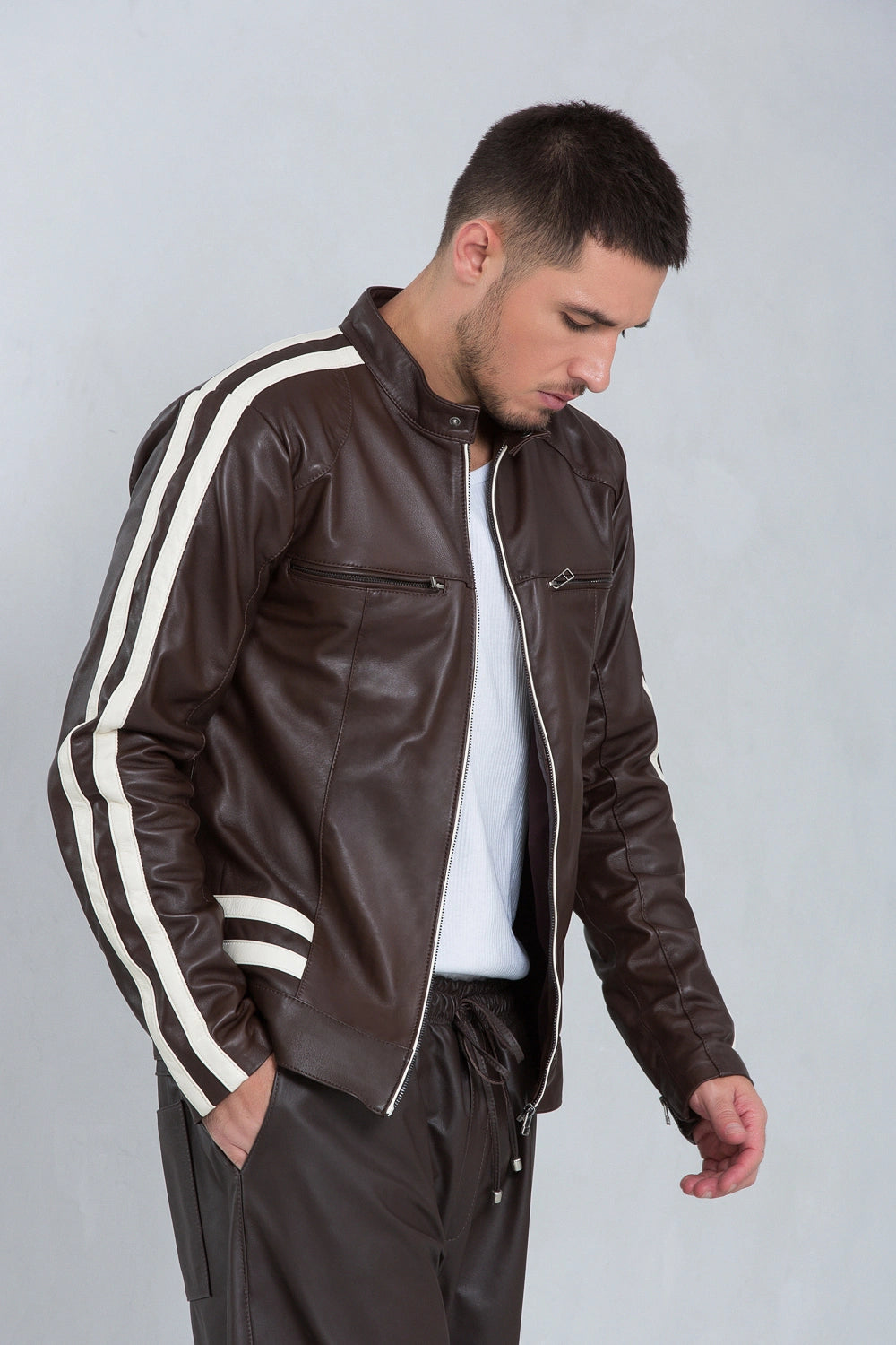 Jaqueta Racer de Couro Pelica Brown