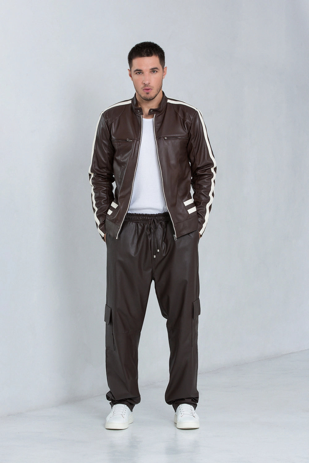 Jaqueta de couro pelica masculina marrom, modelo Racer — imagem 3, Magon Concepth